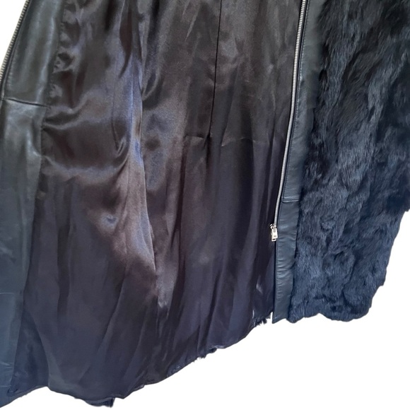 Bebe Black Zip Front Leather Rabbit Fur Coat NWT Medium - Picture 8 of 14